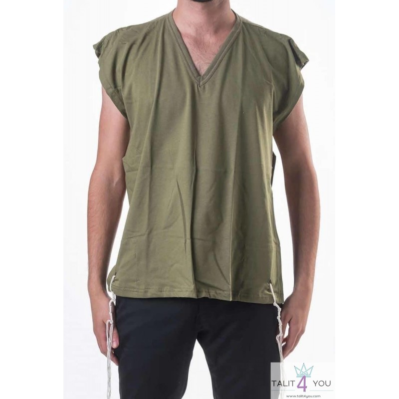 Camiseta interior en algodón con estampado de algodón verde oliva Tzitzit