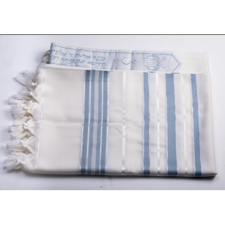 Talit Gadol bandes bleu ciel et brillantes