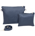Pochette en cuir bleu avec lanière