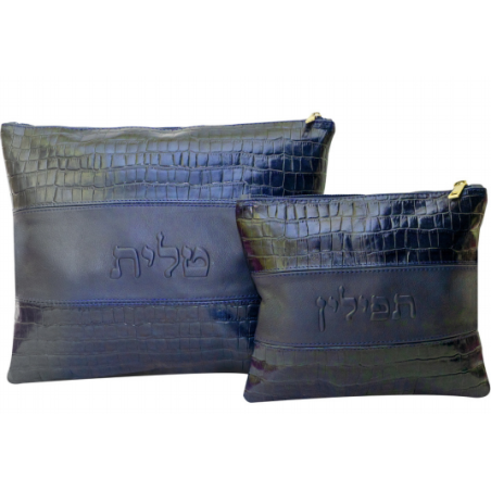 תיק טלית תפילין כחול עור אמיתי