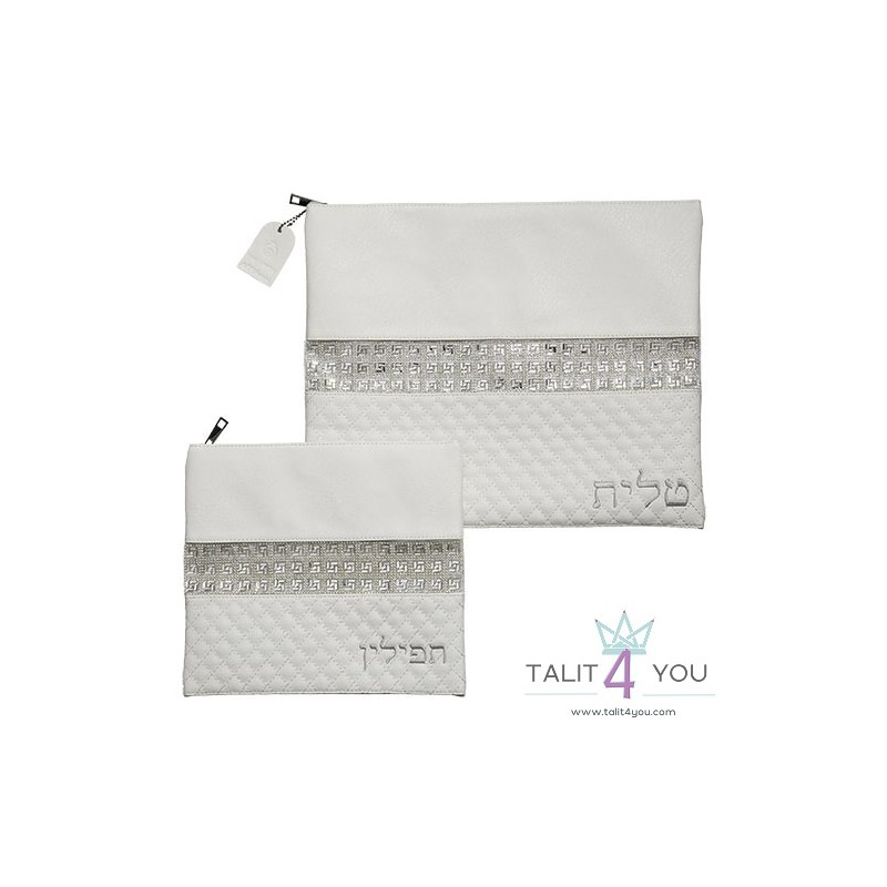 Tallit and tefilin bags faux leather white