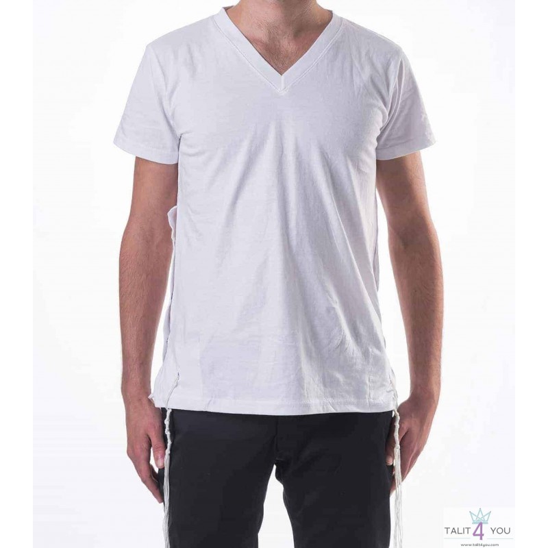 T-shirt tzitzit V-neck white