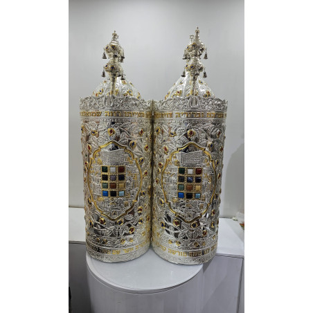 BOITIER SEFER TORAH PLAQUÉ ARGENT