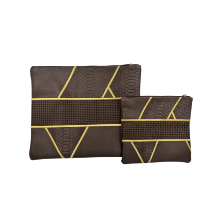 Pochettes Talit et tef en cuir marron avec lanière