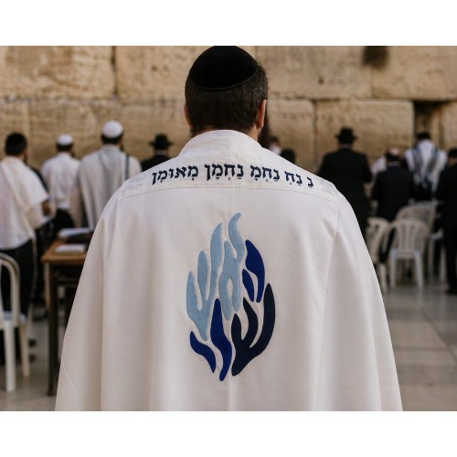 Tallit blanco con Aesh sheli
