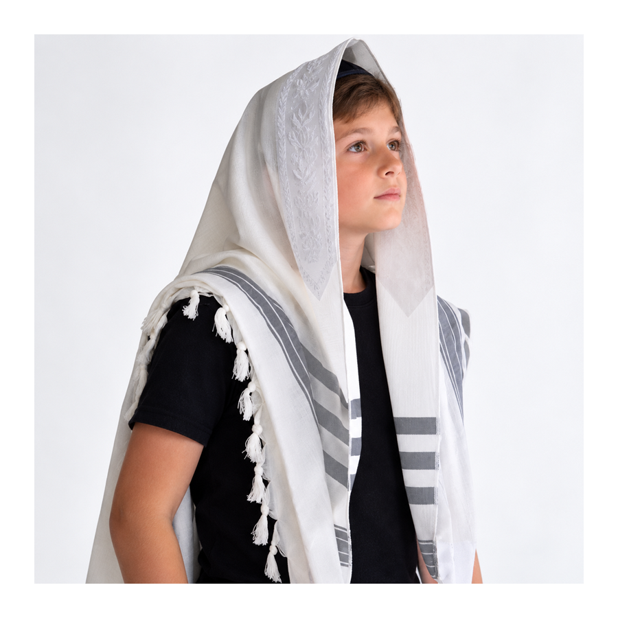 טלית גדול כותנה לילד אפור
