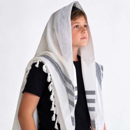 Talit Gadol en coton pour enfant gris