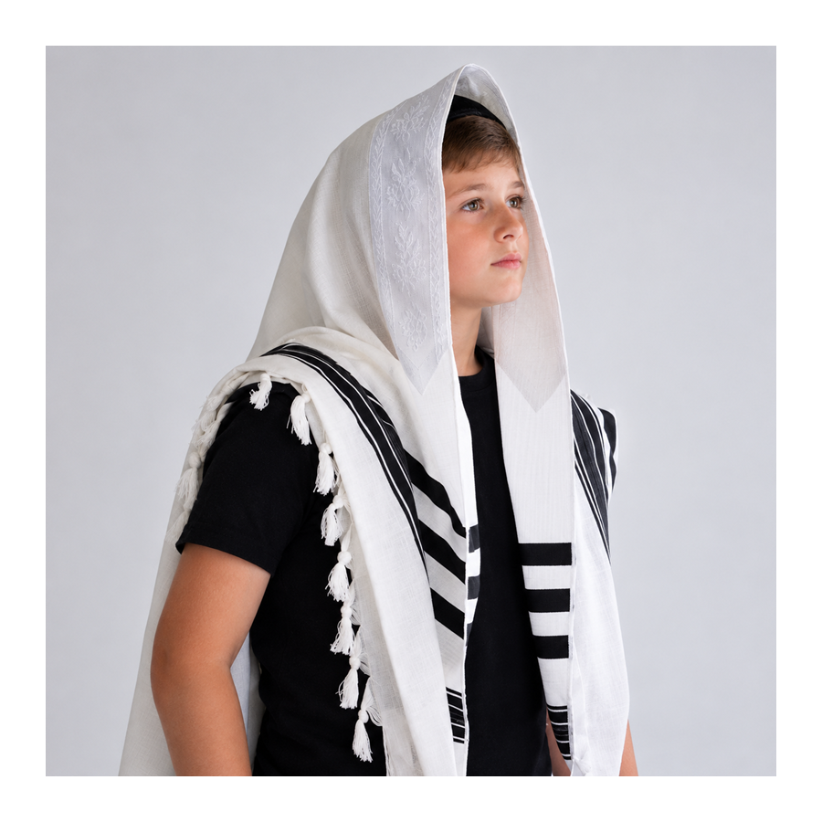 Talit Gadol en coton pour enfant noir